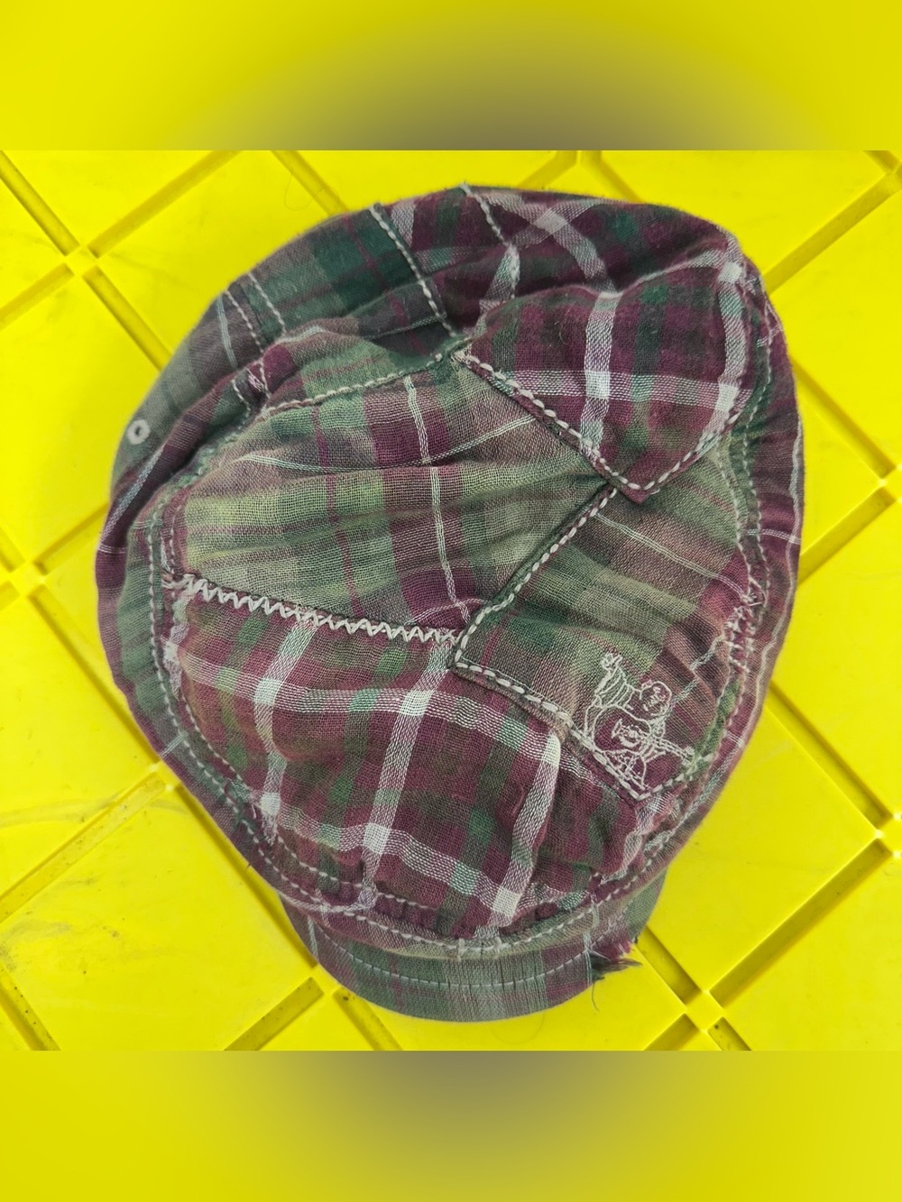 Vintage True Religion Plaid Newsboy Flat Cap Contrast Stitch Driving Hat OS Y2K